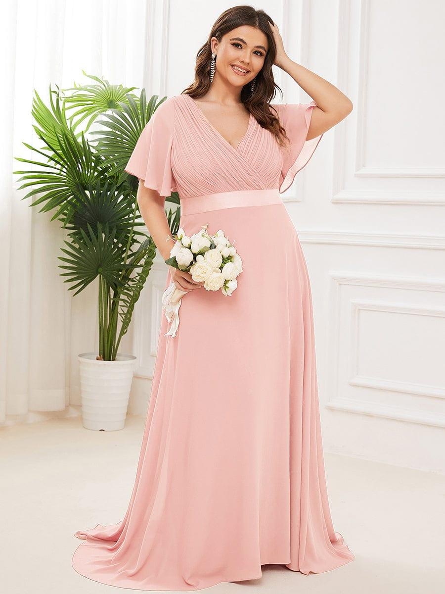 Vestido largo Mujer de gasa con cintura imperio y mangas cortas