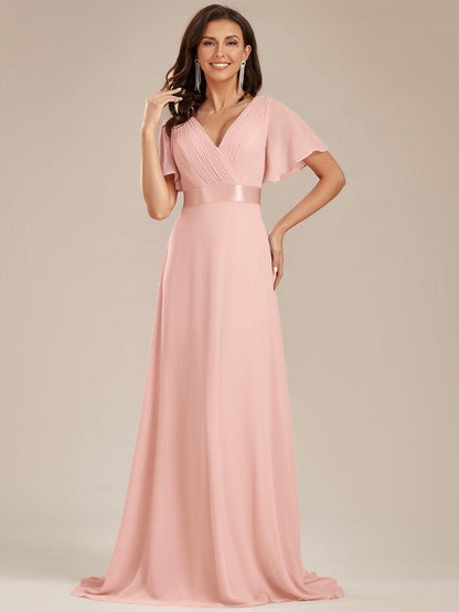 Vestido largo Mujer de gasa con cintura imperio y mangas cortas