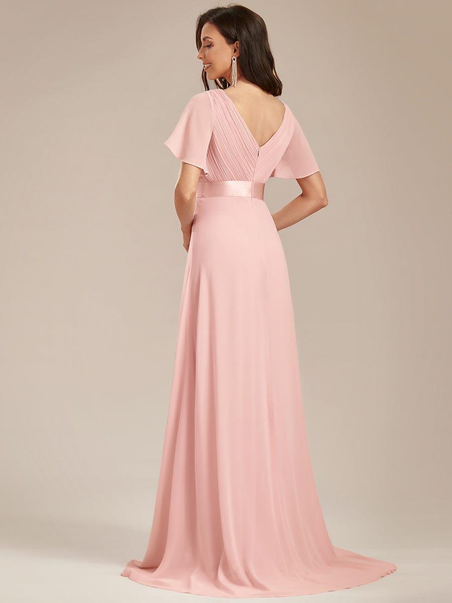 Vestido largo Mujer de gasa con cintura imperio y mangas cortas