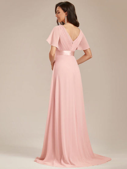Vestido largo Mujer de gasa con cintura imperio y mangas cortas