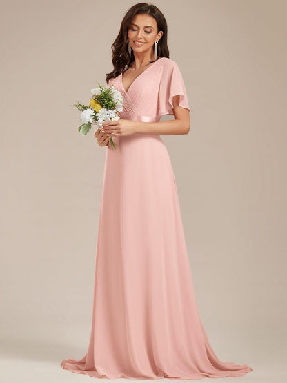 Vestido largo Mujer de gasa con cintura imperio y mangas cortas