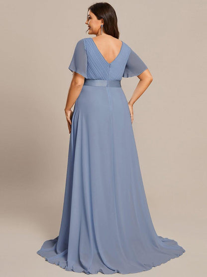 Vestido largo Mujer de gasa con cintura imperio y mangas cortas