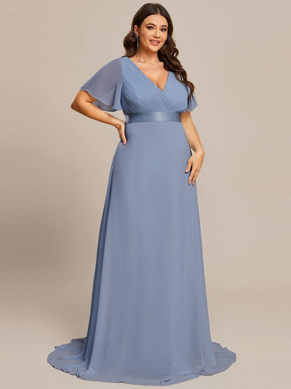 Vestido largo Mujer de gasa con cintura imperio y mangas cortas