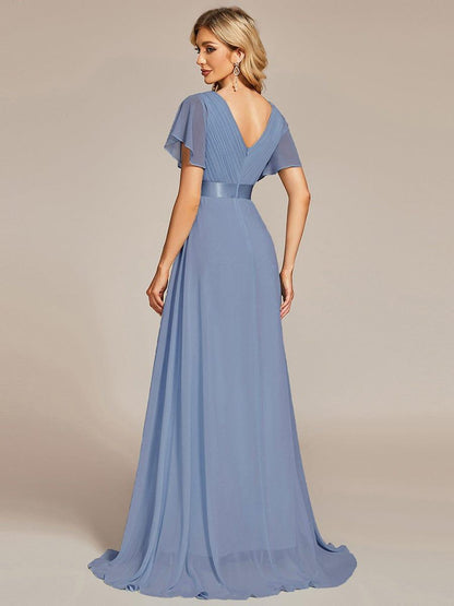 Vestido largo Mujer de gasa con cintura imperio y mangas cortas