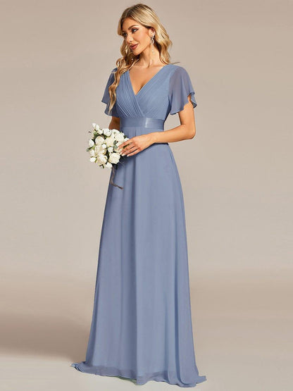 Vestido largo Mujer de gasa con cintura imperio y mangas cortas