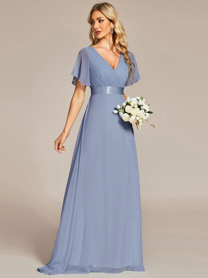 Vestido largo Mujer de gasa con cintura imperio y mangas cortas
