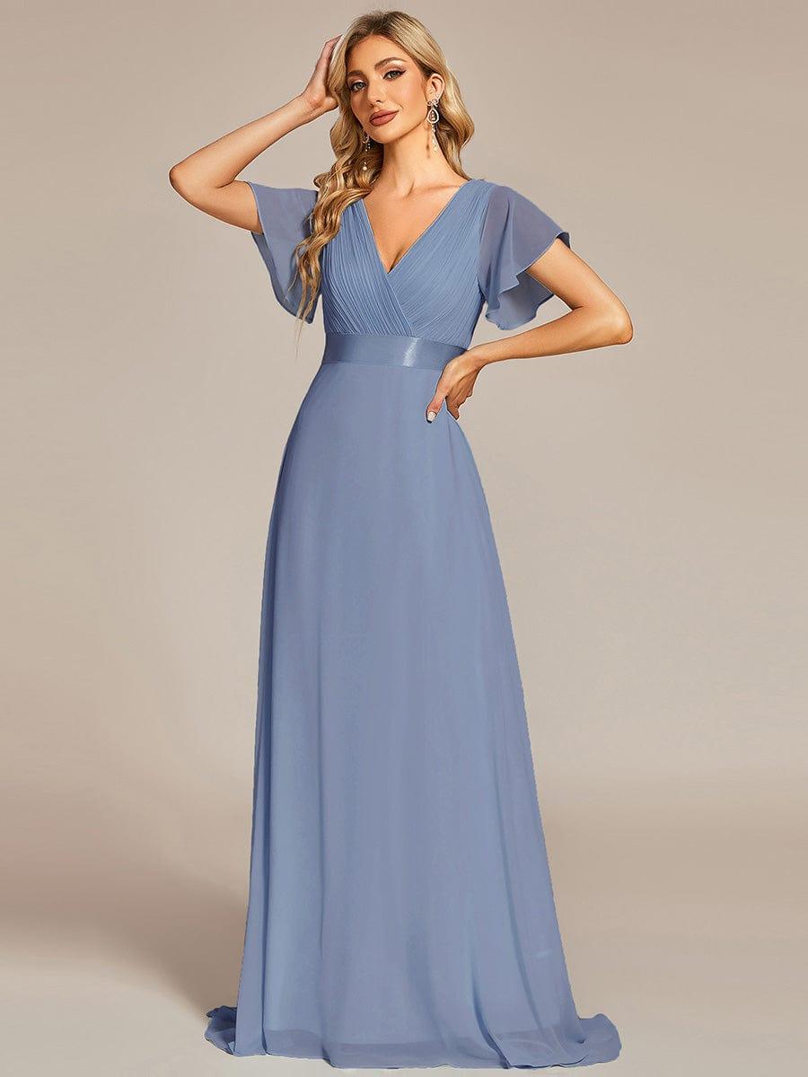Vestido largo Mujer de gasa con cintura imperio y mangas cortas