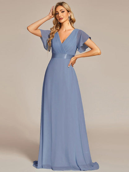Vestido largo Mujer de gasa con cintura imperio y mangas cortas
