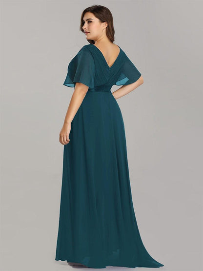 Vestido largo Mujer de gasa con cintura imperio y mangas cortas