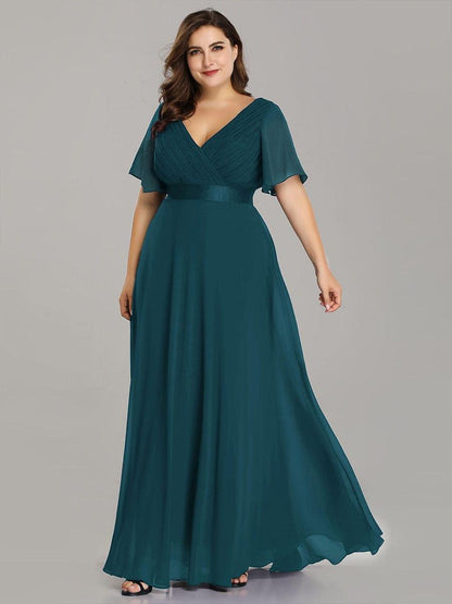 Vestido largo Mujer de gasa con cintura imperio y mangas cortas