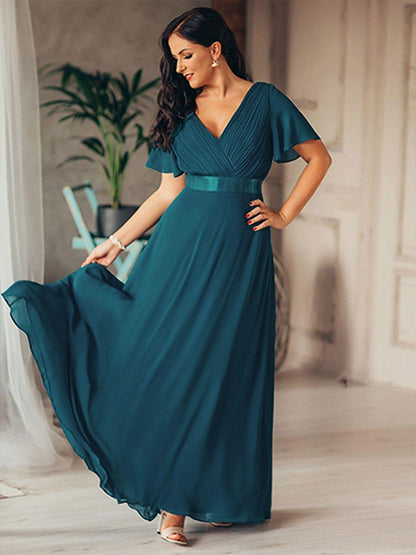 Vestido largo Mujer de gasa con cintura imperio y mangas cortas