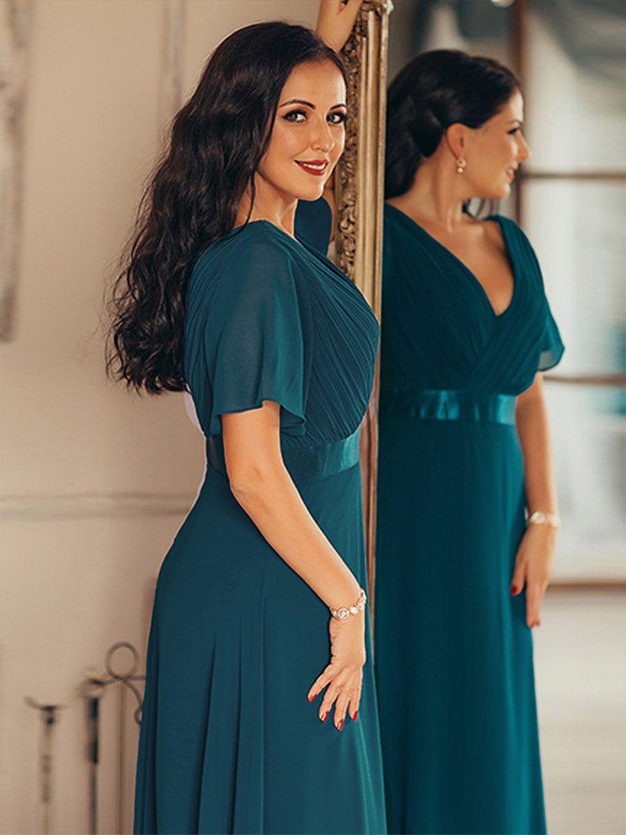 Vestido largo Mujer de gasa con cintura imperio y mangas cortas