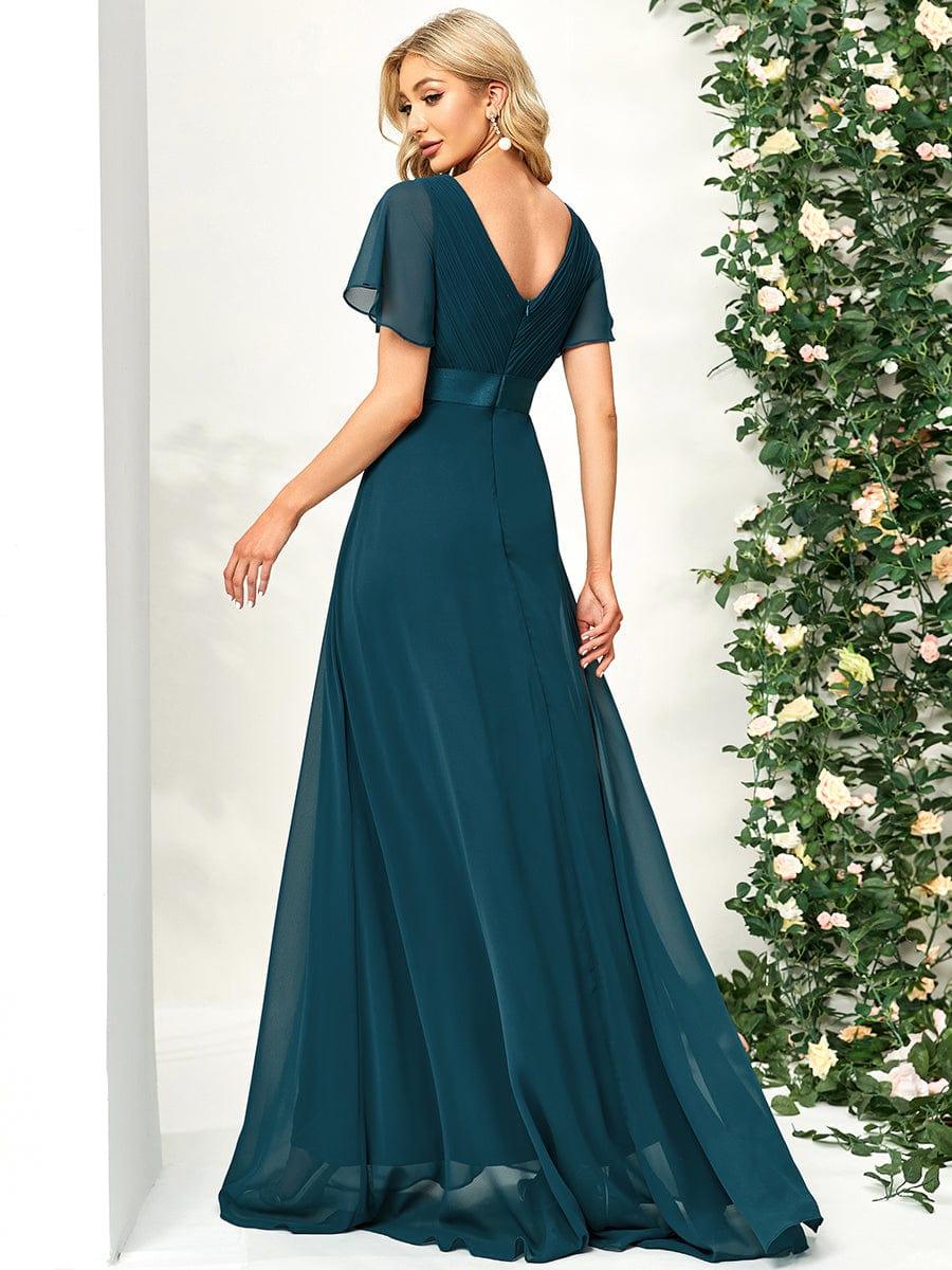 Vestido largo Mujer de gasa con cintura imperio y mangas cortas