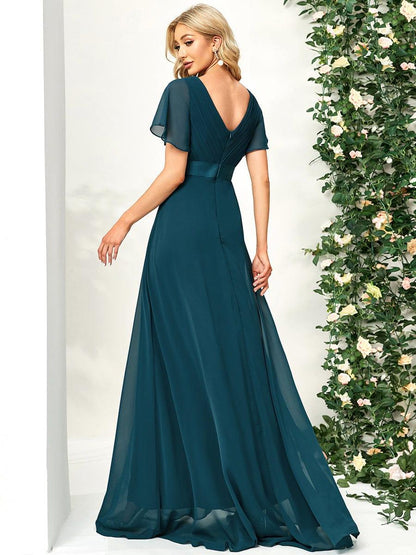 Vestido largo Mujer de gasa con cintura imperio y mangas cortas