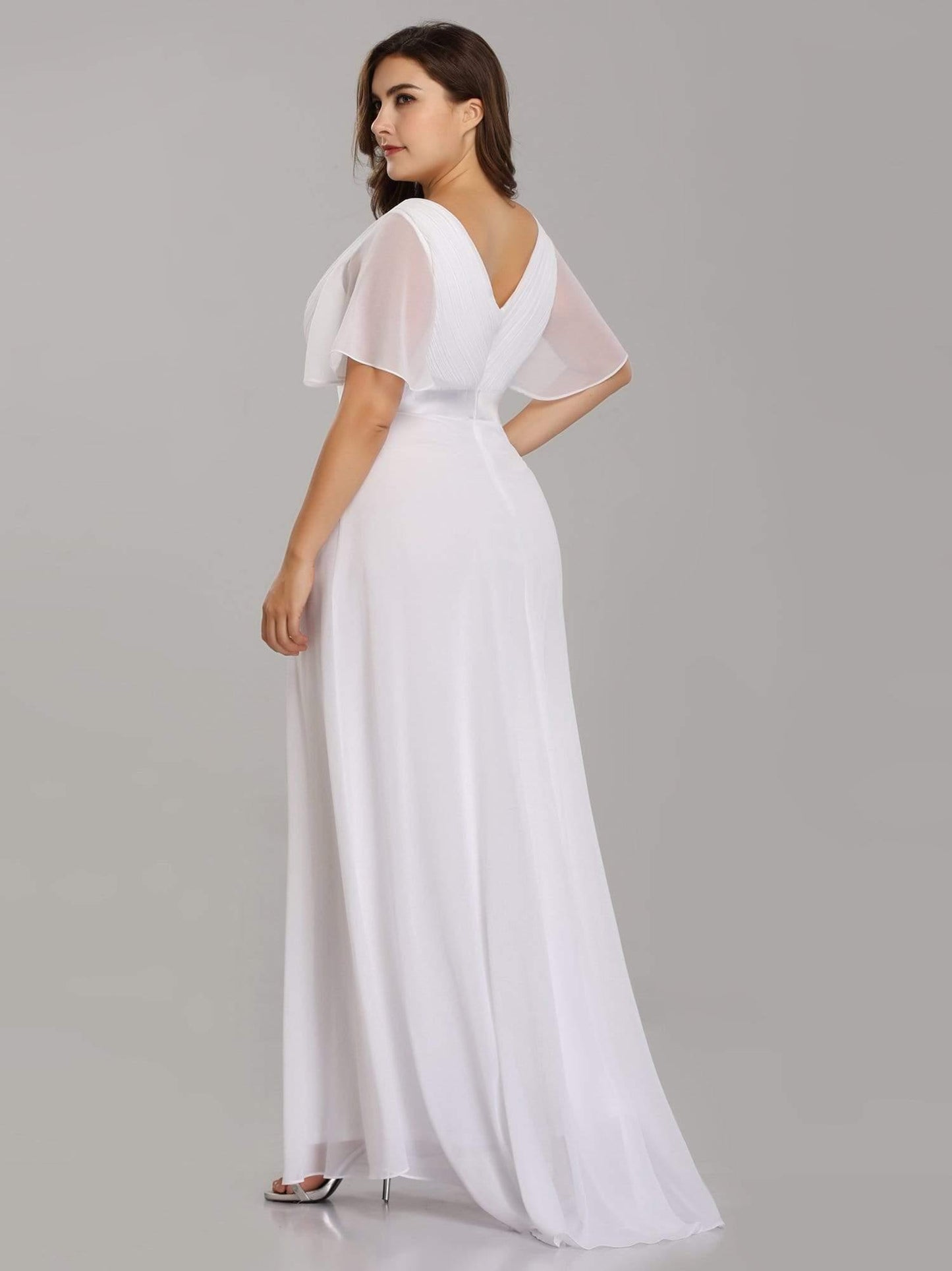 Vestido largo Mujer de gasa con cintura imperio y mangas cortas