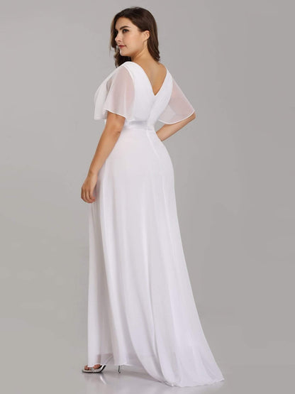 Vestido largo Mujer de gasa con cintura imperio y mangas cortas