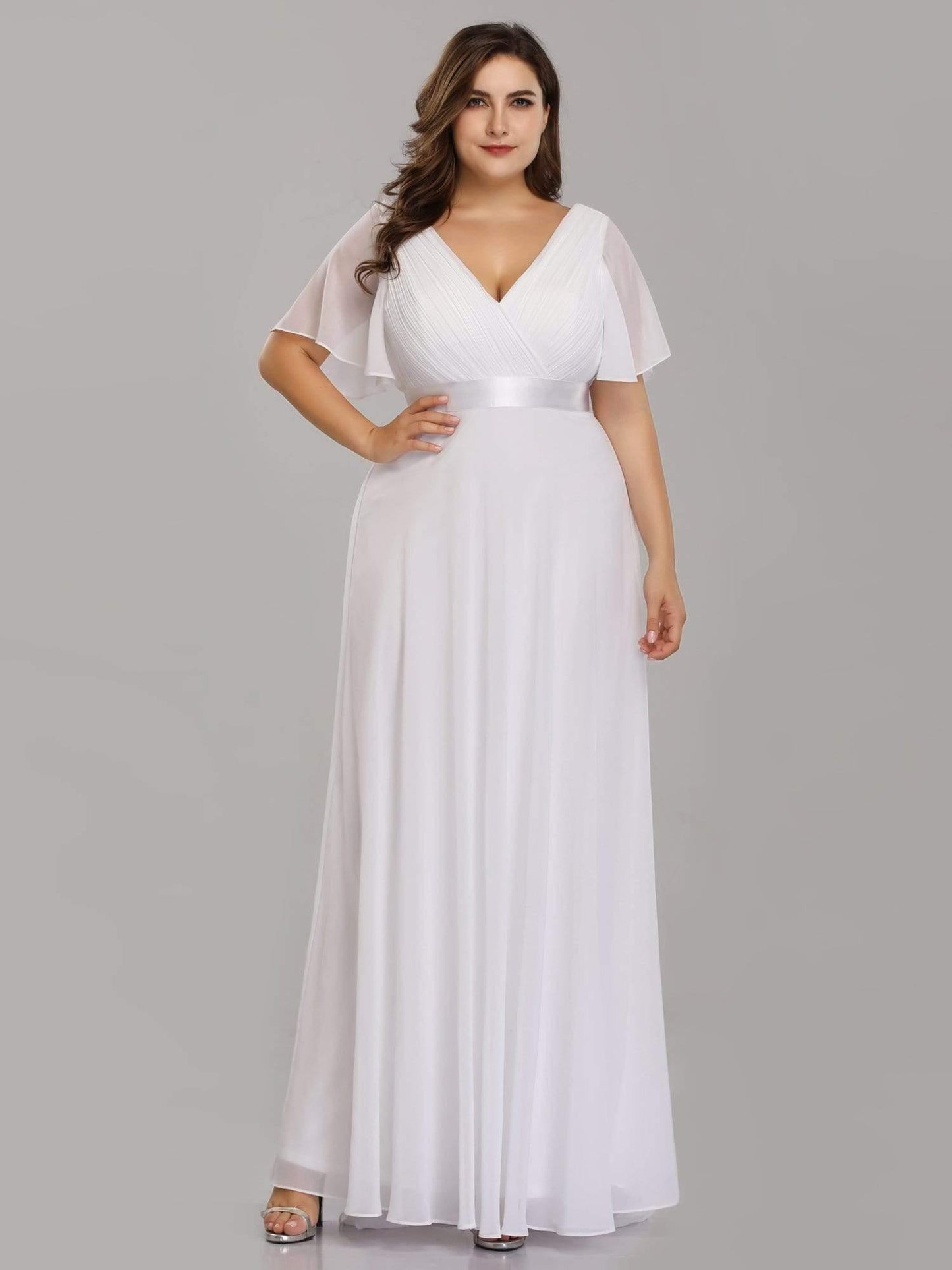 Vestido largo Mujer de gasa con cintura imperio y mangas cortas