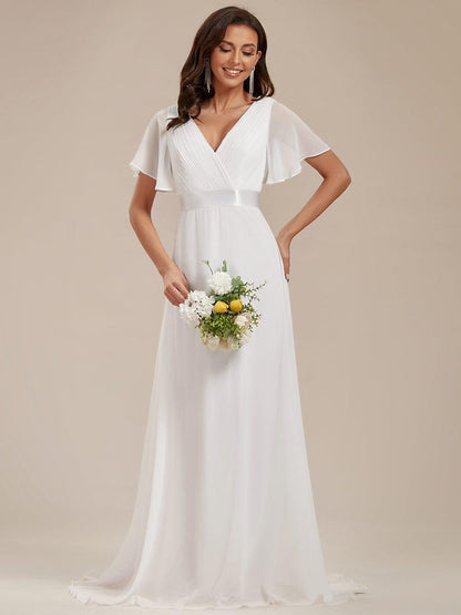 Vestido largo Mujer de gasa con cintura imperio y mangas cortas