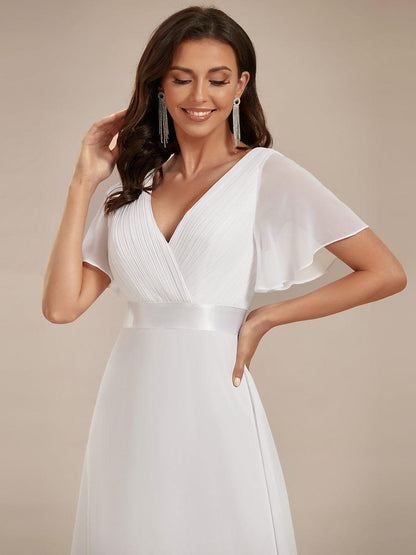 Vestido largo Mujer de gasa con cintura imperio y mangas cortas