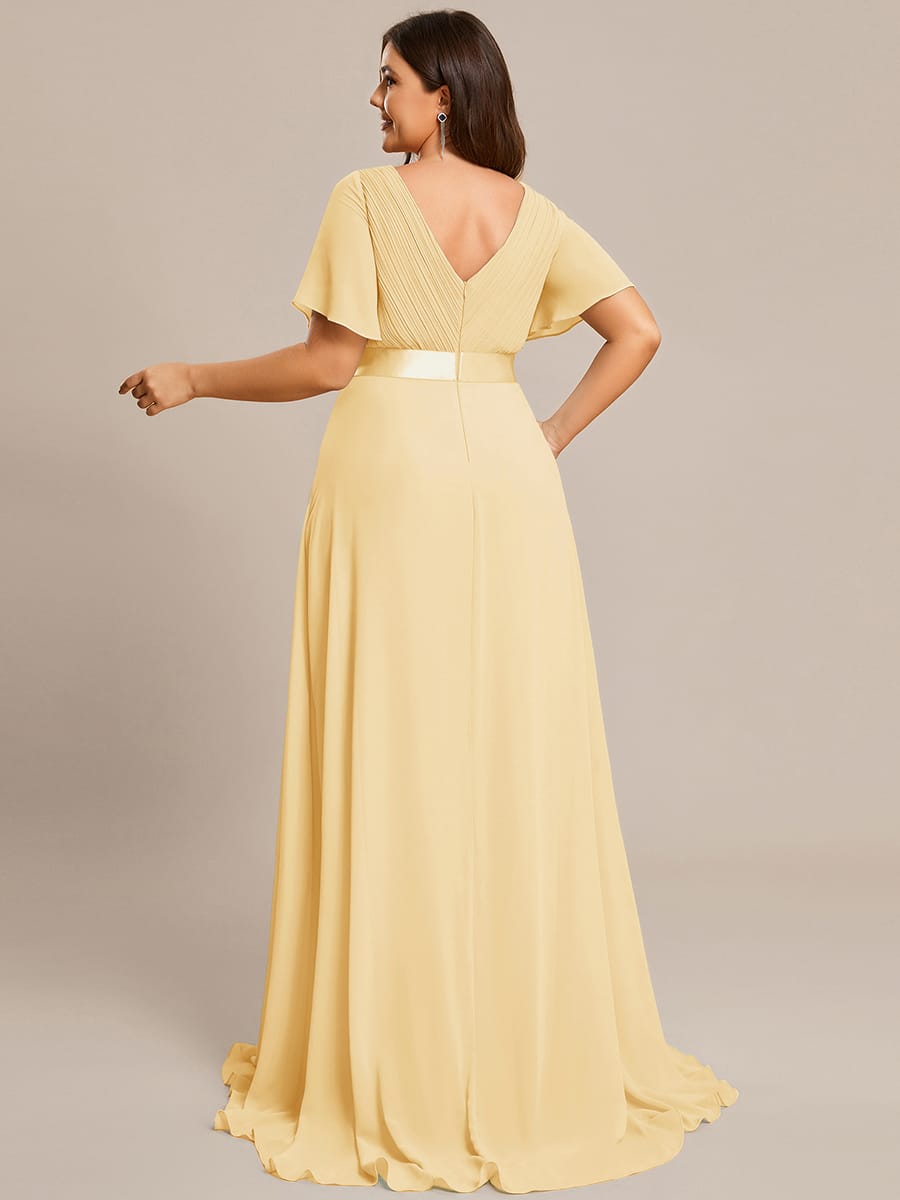 Vestido largo Mujer de gasa con cintura imperio y mangas cortas