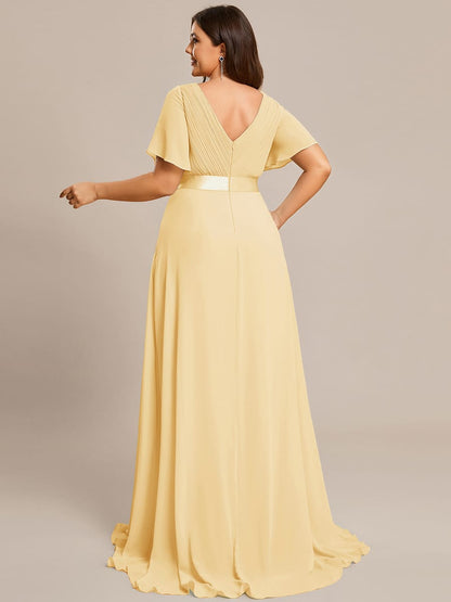 Vestido largo Mujer de gasa con cintura imperio y mangas cortas