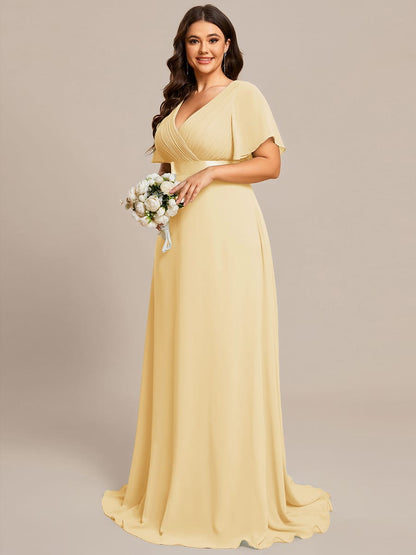 Vestido largo Mujer de gasa con cintura imperio y mangas cortas
