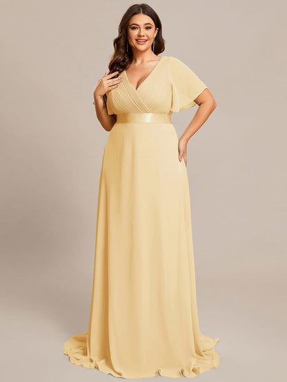 Vestido largo Mujer de gasa con cintura imperio y mangas cortas