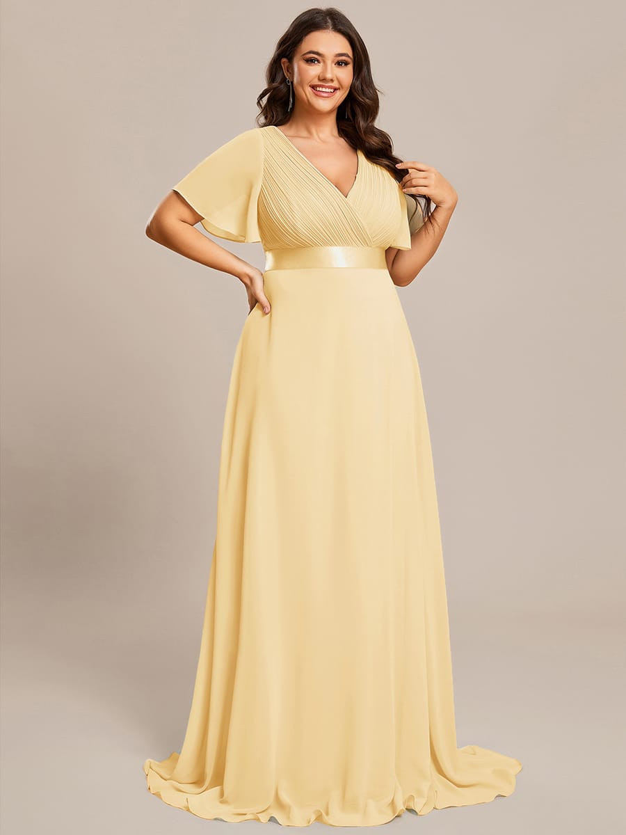 Vestido largo Mujer de gasa con cintura imperio y mangas cortas