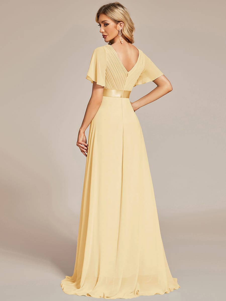Vestido largo Mujer de gasa con cintura imperio y mangas cortas
