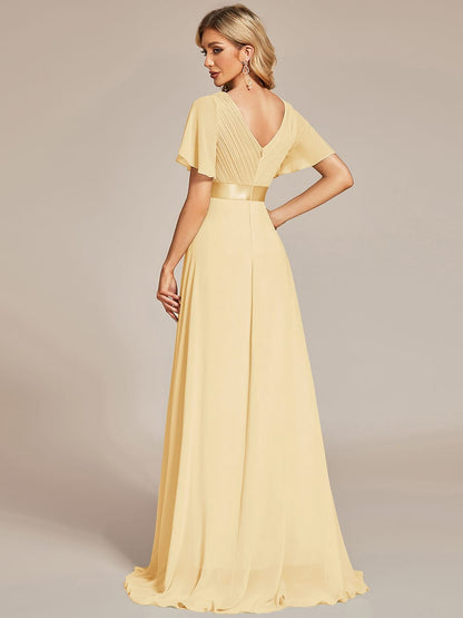 Vestido largo Mujer de gasa con cintura imperio y mangas cortas