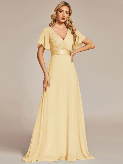 Vestido largo Mujer de gasa con cintura imperio y mangas cortas