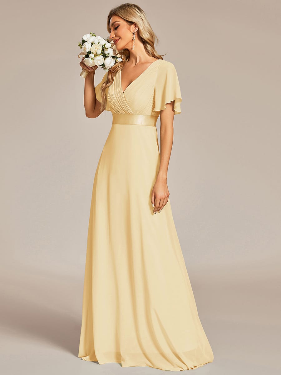 Vestido largo Mujer de gasa con cintura imperio y mangas cortas
