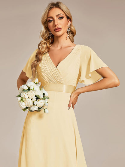Vestido largo Mujer de gasa con cintura imperio y mangas cortas