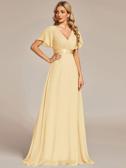 Vestido largo Mujer de gasa con cintura imperio y mangas cortas