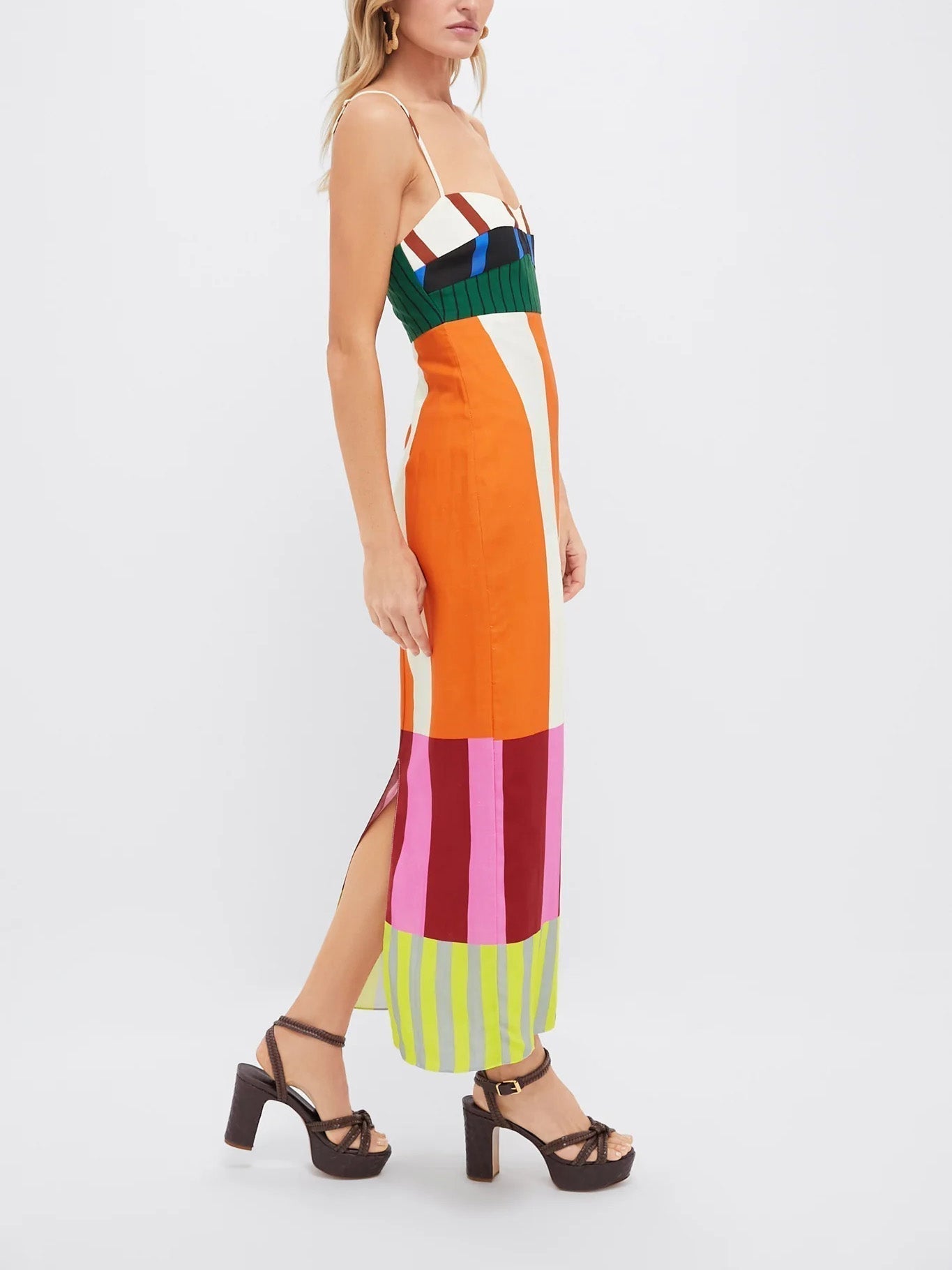 Vestido midi mujer recto con tirantes finos