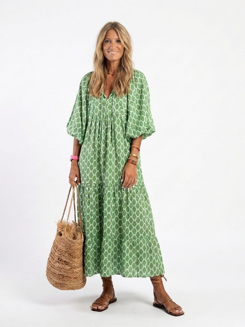 Vestido midi mujer Manga tres cuartos Escote en V Holgado