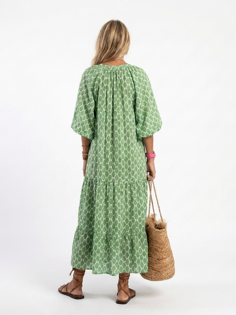 Vestido midi mujer Manga tres cuartos Escote en V Holgado
