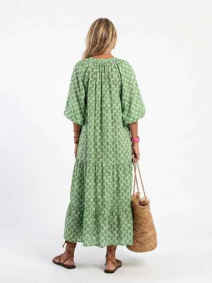 Vestido midi mujer Manga tres cuartos Escote en V Holgado