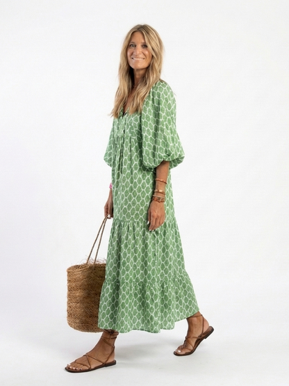 Vestido midi mujer Manga tres cuartos Escote en V Holgado
