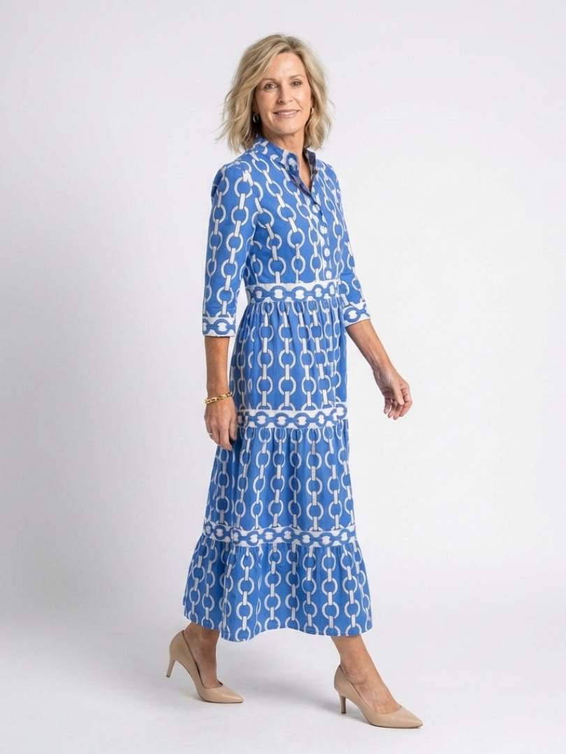 Vestido midi Mujer Tres Cuartos Cadena Suave Elegante