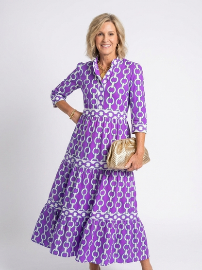 Vestido midi Mujer Tres Cuartos Cadena Suave Elegante