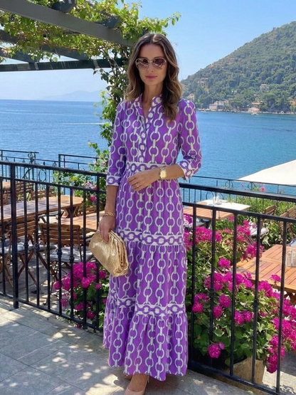 Vestido midi Mujer Tres Cuartos Cadena Suave Elegante