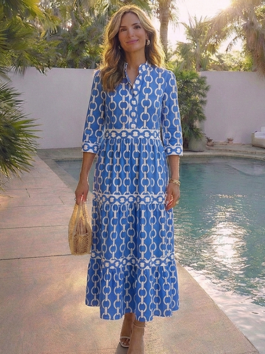 Vestido midi Mujer Tres Cuartos Cadena Suave Elegante - Mavetta