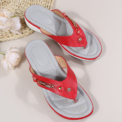 Sandalias Cuña Mujer con Tiras Decorativas Elegantes