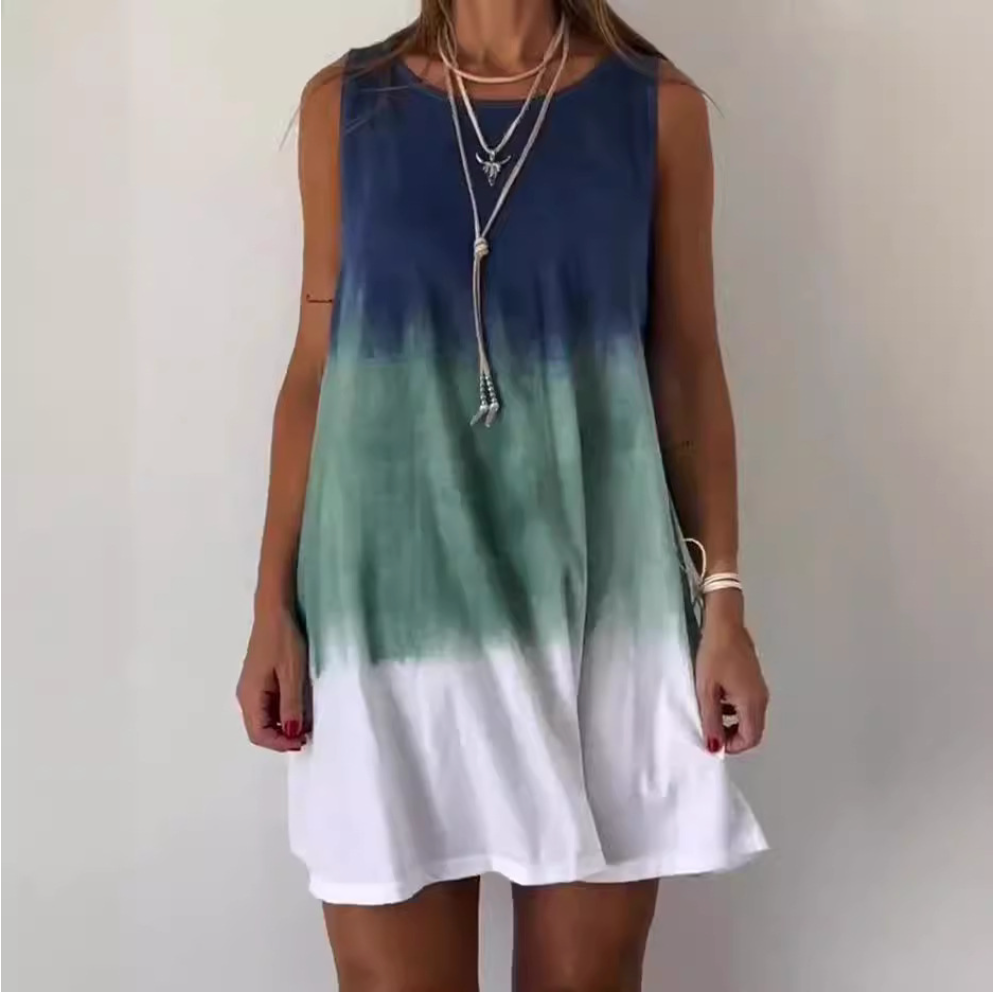 Vestido Mujer Sin Mangas Corte A Línea Efecto Tie Dye