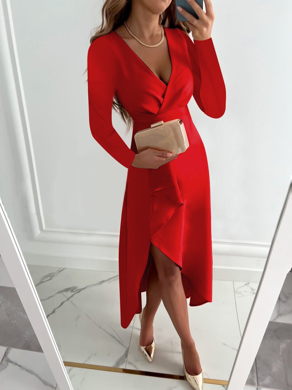Vestido midi mujer Cruzado con escote en V Primavera