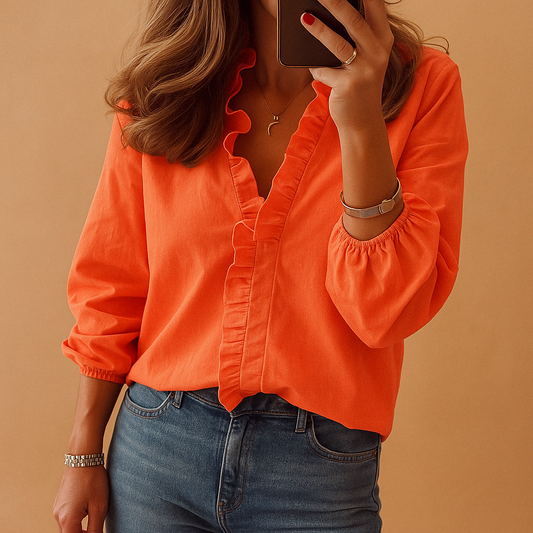 Camisa Mujer de Gasa Volantes Manga Larga Casual - Mavetta