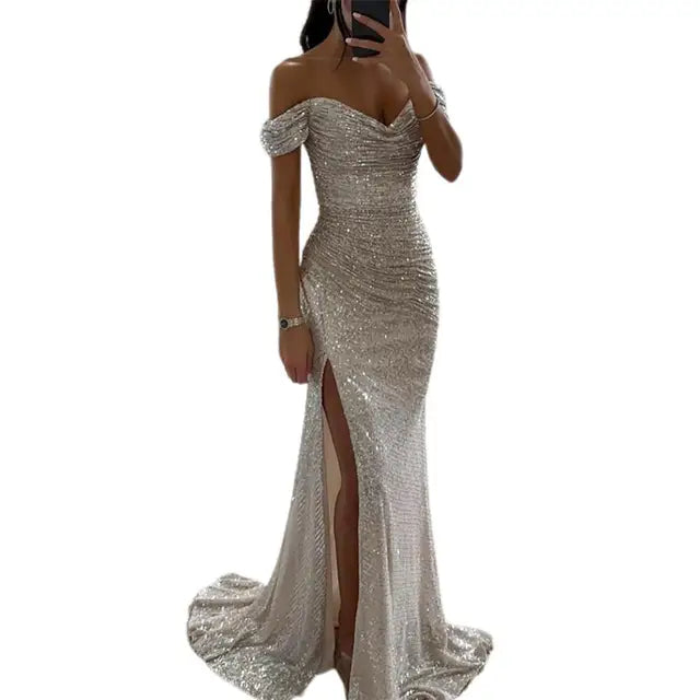 Vestido noche mujer escote en V elegante