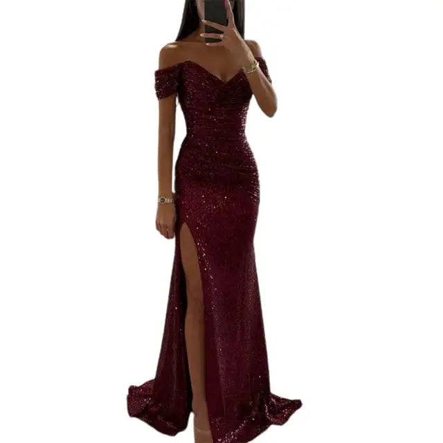 Vestido noche mujer escote en V elegante