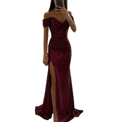 Vestido noche mujer escote en V elegante